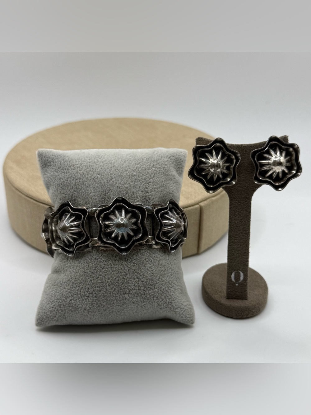 Vintage Floral Concho Bracelet and clip on Earrings Set
